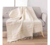 Douceur d'Intérieur - Plaid à franges Doreline, Coton jacquard & fils métallisés - 125x150 cm Beige