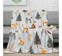 Plaid Animalier Forêt 3D Imprimé Microfibre Décor Maison Renard Loup Couverture Jetée Canapé Chambre 80×90(200x230cm)