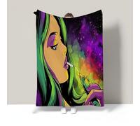 Plaid Beauté Style Anime 70X100Cm, Ciel Étoilé Fantastique Flanelle Couverture Moelleuse Lavable Couverture Douillette pour Canapé, Canapé La Chambre Jete De Lit (Vert Violet, 70X100Cm)