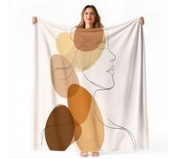 Plaid Bébé 127 x 152 cm Ultra Doux - Couverture Minky Légère Blanc Laiteux pour Berceau et Poussette - Abstrait Ligne De Visage Féminin Cercle Thème Hypoallergénique Sécurité Totale pour Nouveau-Nés