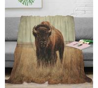 Plaid Bisons Imprimé 3D Microfibre Décor Maison Couverture Animal Sauvage Doux Chaud pour Canapé Chambre 50x60(127x152cm)