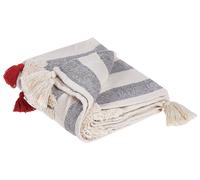 Plaid Blanc et Gris en Coton 125 x 150 cm Couvre-Lit à Rayures et Chevaux Namtar