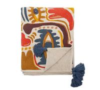 Plaid Bloomingville HORUS Orange Brun Avec Franges En Bleu Couverture En Laine