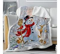Plaid Bonhomme De Neige Blanc De NoëL Couverture Polaire 150 x 200 cm en Microfibre Douce Grande Chaude Imprimée Couverture Voyage Hiver Décorative pour Lit et Canapé Double Face Blanket 4 Saisons