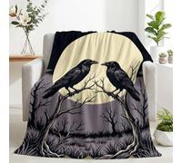 Plaid Canapé Corbeau Gothique Halloween Couverture Polaire 220x240 | Flanelle Microfibre Douce, Pleine Lune Jeté de Lit et Canapé Chaud et Moelleux, Léger et Respirant pour Salon