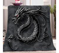 Plaid Canape Grande Taille Dragon De Métal Noir Gris Foncé Plaid Polaire, Couverture et Plaid Canapé Grande Taille en Flanelle Douce et Chaude, Confortable pour Enfants et Adultes, 150x200 cm