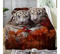 Plaid Canape Grande Taille Flanelle Tigre 230x270cm, Couverture Lit 2 Personnes Doux Animaux Sauvages, 3D, Jeté de Canapé, Couvertures et Plaids Blanc,Rouge pour Lit ou Canapé, Salon -Ah49