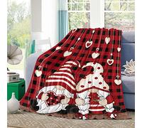 Plaid Canapé Love Lovely Dwarf Romantic Love Hearts GNOME and Buffalo Check Chaude Plaids Moelleuses Flanelle Couverture pour Chambre Pièces Lit 80"x60"