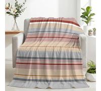 Plaid Canapé Polaire Flanelle Ultra Doux Lignes Terre Cuite Tons Chauds | Couverture Chaude et Confortable 100x130cm Rayures Jaune Ocre, Jeté de Lit et Fauteuil, Plaid Salon Effet Cocooning