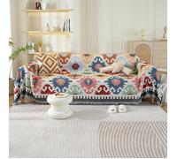 Plaid Canapé Réversible Grande Taille 180x260 cm Jeté Décoratif Franges Géométriques Housse Canapé Salon Doux