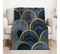 Plaid Canape Ultra Douce 150cm x 180cm, Plaid en Flanelle Confortable pour Lit, Canapé et Chaise,Couverture Polaire Décorative Style Bohème Délicat Élégant Luxe Ultra Douce et Légère Bleu Or