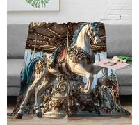 Plaid Carrousel Vintage 3D Imprimé Couverture en Microfibre Décor Canapé Lit Doux Chaud Toute Saison Usage 40x50(100x130cm)