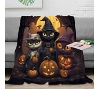 Plaid Chat Halloween 3D Imprimé Microfibre Décor Maison Couverture Chat Sorcière Doux Chaud pour Canapé Chambre 50x60(127x152cm)