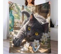 Plaid chat imprimé 3D microfibre toucher polaire doux | 80×90inch microfibre moelleux léger chaleur canapé lit déco chat fleurs ambiance cosy cadeau