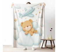 Plaid Chaud Créatif Ours Canapé, Couverture Hiver Mignon Avion Polaire et Douce, Couvre-lit Ciel Nuage Lit 1 Personne, Convient pour Adulte et Enfant 150x200 cm