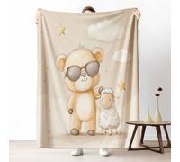 Plaid Chaud Dessin Animé Ours Canapé, Couverture Hiver Mignon Mouton Polaire et Douce, Couvre-lit Animal Lunettes de Soleil Lit 1 Personne, Convient pour Adulte et Enfant 150x200 cm