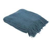 Plaid chenille en polyester avec franges 120 x 150 cm bleu canard