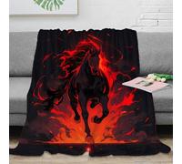 Plaid Cheval Flamme 3D Imprimé Microfibre Décor Maison Couverture Jeté Cheval Ardente Doux Chaud Canapé 50x60(127x152cm)