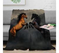 Plaid Cheval Vintage 3D Imprimé Microfibre Jeté Canapé Décoration Maison Thème Équestre Douceur Adulte 60x80(150x200cm)