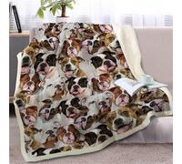 Plaid Chien Brun Blanc Plaid Enfant Jeté de Canapé Flanelle et Laine Agneau Blanket Conception Recto Verso Couverture Mou Couvre Canape Soins Faciles Couverture Polaire Lavable Plaide 80x150cm