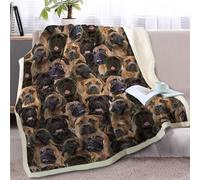 Plaid Chien Noir Brun Plaid Enfant Jeté de Canapé Flanelle et Laine Agneau Blanket Conception Recto Verso Couverture Mou Couvre Canape Soins Faciles Couverture Polaire Lavable Plaide 150x200cm