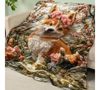 Plaid Chien Orange Mignon Jeté de Canapé Chaud Plaid Polaire Epais Doux Jete de Canape Lavable Blanket Été Quatre Saisons Couvre Canape Flanelle Couverture Polaire Plaide 180x200cm