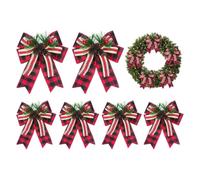 Plaid Christmas Bows - 6pcs Red Black Check Pine Cone Decoration Set, | Velvet Ribbon Decorations, Checkered Holiday Accents | Wreath Garland Swag Banister Window Door Trim, Seasonal Home Party Dis