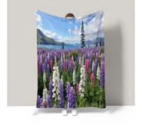 Plaid Coloré en Canapé,Douillet Couverture à Champs de fleurs vibrants Reflet du lac de Automne,Douce Couvertures d'automne Cadeau,Couvre Lit Intérieur Maison,Couverture 3D Forêt Verte 150x200cm