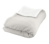 Plaid - COTE DECO - Polaire et Gaze de Coton - 130x170 cm - Gris - Hypoallergénique