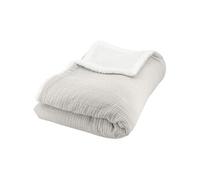 Plaid - COTE DECO - Polaire et Gaze de Coton - 130x170 cm - Gris - Hypoallergénique