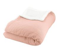 Plaid - COTE DECO - Polaire et Gaze de Coton - 130x170 cm - Rose Pêche - Hypoallergénique