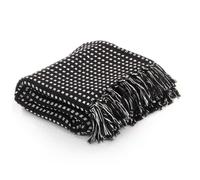 Plaid Coton à Carreaux 160 x 210 cm Noir - Couverture Douce avec Franges