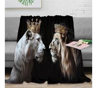 Plaid Couple Lion 3D Imprimé Luxe Microfibre Décor Maison Couverture Jetée Lion Douce Chaude pour Adulte Canapé 50x60(127x152cm)
