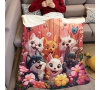 Plaid Couverture 100 x 130 cm Chat et Chien de Dessin animé Couverture Peluche Doux Molleton Légère Chaude Confortable pour la Chambre à Coucher Salons Filles Garçon Gifts