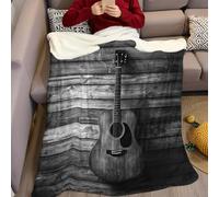 Plaid Couverture 130 x 150 cm Guitare Musicale et Grain de Bois Couverture Peluche Doux Molleton Légère Chaude Confortable pour la Chambre à Coucher Salons Filles Garçon Gifts