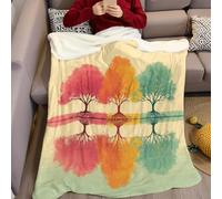 Plaid Couverture 220 x 240 cm Graffiti Arbre des Quatre Saisons Couverture Peluche Doux Molleton Légère Chaude Confortable pour la Chambre à Coucher Salons Filles Garçon Gifts