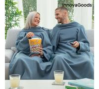 Plaid couverture à manches double en polaire bleu taille adulte 160x180 cm