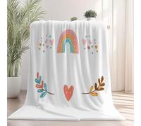 Plaid Couverture Chaude en Flanelle Douce Imprimé 3D Motif Simple Cœur Arc-en-Ciel, Couverture Polaire en Flanelle Blanc pour Canapé ou Lit, 70×100 cm, Douillette et Confortable