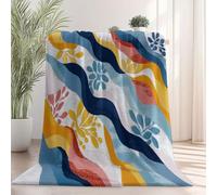 Plaid Couverture Chaude en Flanelle Douce Imprimé 3D Motif Simple Vagues Feuilles Texture, Couverture Polaire en Flanelle Orange pour Canapé ou Lit, 100×130 cm, Douillette et Confortable