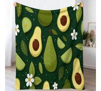 Plaid Couverture De Cartoon Nature, Couverture en Flanelle Avocat Petite Fleur Blanche Feuille Imprimée pour Enfants Adultes, Vert Doux Et Duveteux Jeté De Polaire pour Lit Canapé, 150 x 200 cm