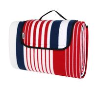 Plaid - Couverture de Pique-Nique pliable avec poignée - Pratique - Compact - Imperméable - Thermo-Isolant - Bleu/Rouge/Blanc
