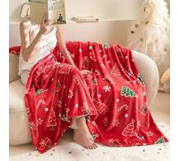 Plaid Couverture en Flanelle de Noël - Couverture Chaude Douillette C-Ouverture de Noël Canapé Moelleuse Plaid Canape Doux et Chaud pour Lit Chambre N-oël Décoration,100 x 150 cm,Rouge