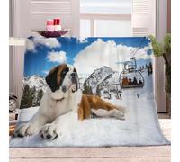Plaid Couverture Extra Doux 180x200 cm Chien Animal Montagne Enneigée Téléphérique Couvre-lit Multi-usages Canapé, Plaid pour lit, Couverture Foulard Doux et Chaude Plaid Canapé Flanelle