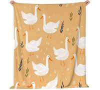Plaid Couverture Flanelle 127 x 152 cm, Jaune Couverture Douce Et Chaude pour Lit ou Canapé Salon - Dessin animé Animaux pour Enfants Oie Blanche Imprimé Anti-Pilling Plaid pour Filles et garçons