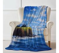 Plaid Couverture Flanelle Marine, Style Peinture à l'huile Phare Paysage côtier Imprimé, Hiver Chaude Douce Moelleuse Couverture de Lit Couvre-lit Jeté de Canapé, Convient Adulte et Enfant 150×200 cm