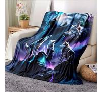 Plaid Couverture Flanelle Meute de Loups Aurore Bleu-Violet - 200X230 Cm Confortable Lavable, Plaid Naturel & Sauvage Pour la Maison Le Bureau Le Lit Le Canapé Ou Le Fauteuil Cadeau Parfait-RC60