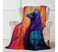 Plaid Couverture Flanelle Violet foncé, Fantastique Texture Animal Corbeau Imprimé, Hiver Chaude Douce Moelleuse Couverture de Lit Couvre-lit Jeté de Canapé, Convient Adulte et Enfant 180×200 cm