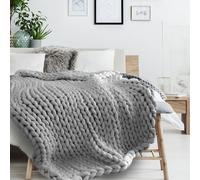 Plaid - Home Deco Factory - Grosse Maille Chunky - Confortable - Gris - 120 X 150 Cm