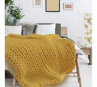 Plaid - Couverture - Jaune - Grosse Maille - Chaude - Cocooning - Cosy - 1,5x1,2m