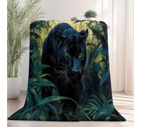 Plaid Couverture Peluche Super Douce 180 x 200 cm, Peinture À l'huile Tropical Jungle Animal Léopard Couverture Imprimée pour Enfants Garçons et Adolescents - Vert Plaid Polaire pour Lit Literie Bébé